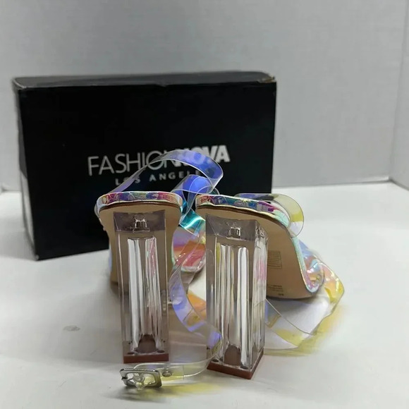 Fashion Nova The Glass Slipper High Heel Maria 2 Iridescent Shoes Size 9 - Picture 5 of 10